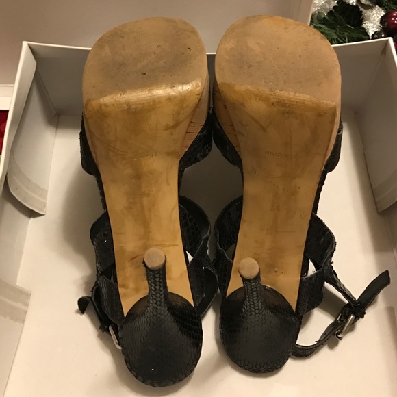 Nine West Farrow Black Snakeskin and Cork Sandals - Picture 2 of 4