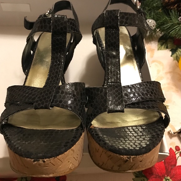 Nine West Farrow Black Snakeskin and Cork Sandals - Picture 3 of 4