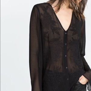 Zara Embroider Detail Loose Fit Blouse