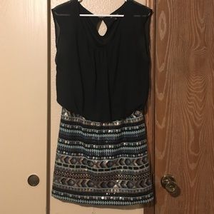 Buckle Black chiffon dress w/ fitted sequin bottom