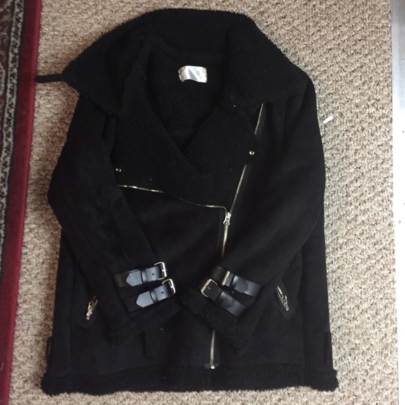 JOA Black Faux Suede Shearling Lined Moro Jacket