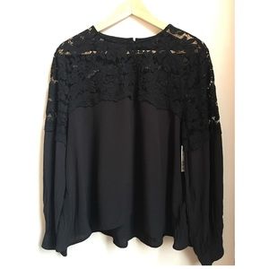 NWT Black lace and crepe blouse
