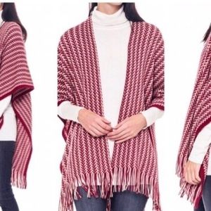 •Savanna• Woven Fringe Trim Poncho (Red)
