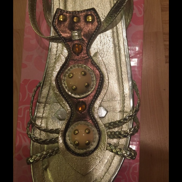 Gold Embellished Flat Sandals - Picture 3 of 3