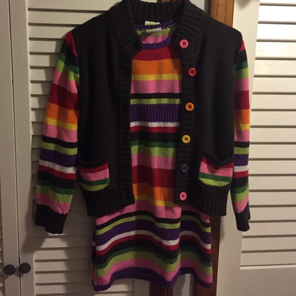 Sweater dress and matching cardigan sweater.