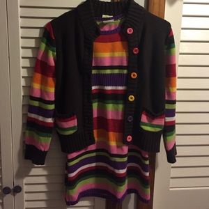 Sweater dress and matching cardigan sweater.