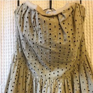 Calvin Klein Black & Khaki Eyelet Strapless Dress