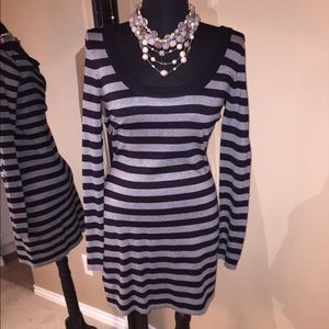 Black & Gray Stripped Sweater Dress