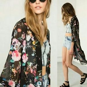 1X Chiffon Floral Batwing Kimono