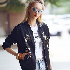 Floral Embroidered Urban Bomber Jacket (Satin)