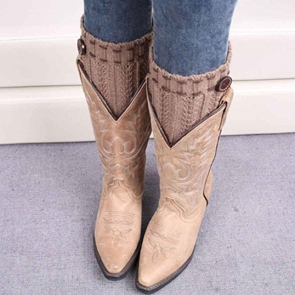 Womens crochet Knited Boot cuffs in  khaki - Picture 2 of 3