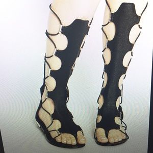 Aldo Grelari black knee high gladiator flat sandal