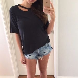 NWOT Black Split Neck Top