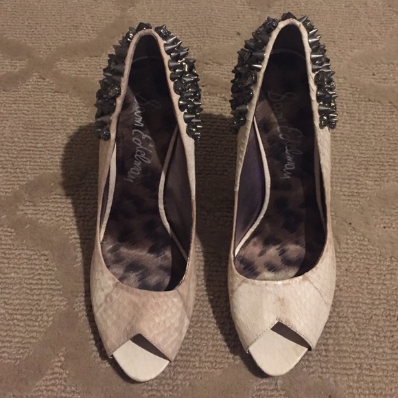 Sam Edelman Snake Skin Rhinestone spikes peeptoe
