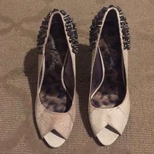 Sam Edelman Snake Skin Rhinestone spikes peeptoe