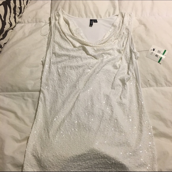 Relativity white sequence cowl neck top  blouse