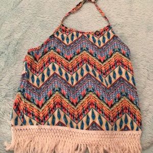 Aztec print halter too with crochet embellishment.
