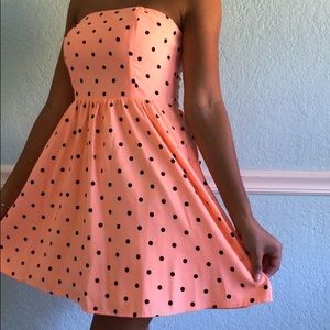 Peach polkadot strapless dress