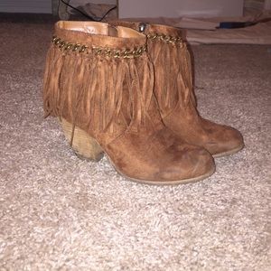 Brown fringe booties