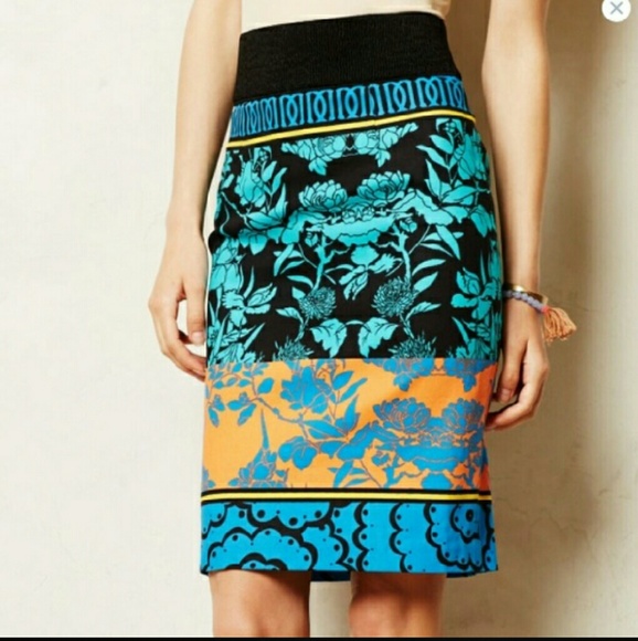 Anthropologie block print pencil skirt
