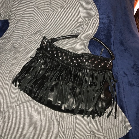 Black leather handbag