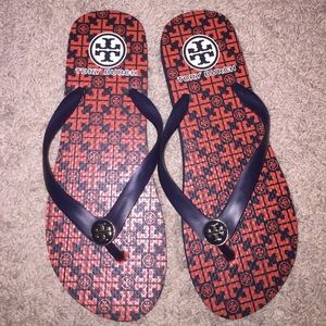 Tory Burch Orange and Navy Sandals