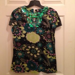 New Directions Short Sleeve Multicolored Blouse