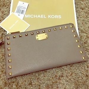 Michael Kors Taupe Studded Wristlet