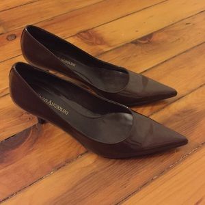 Brown patent leather heels