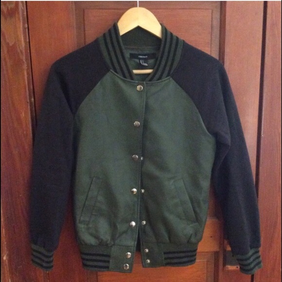 Military Green Varsity Jacket - Picture 1 of 3