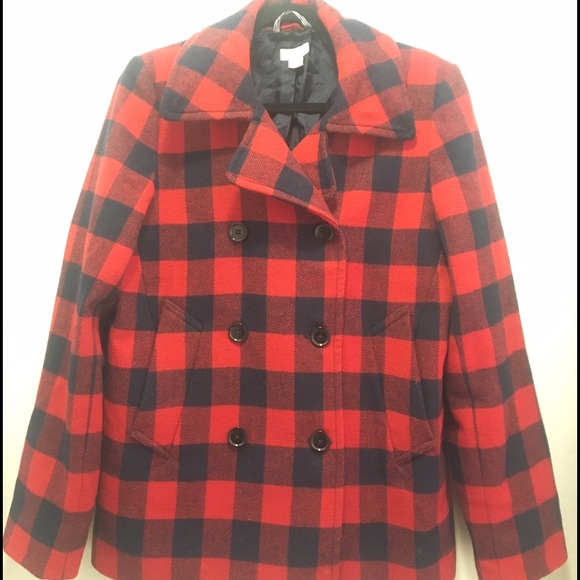 J.Crew Checkered Peacoat (Red and Navy)