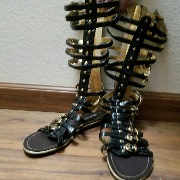 Black knee high gladiator sandals