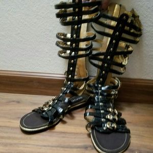 Black knee high gladiator sandals