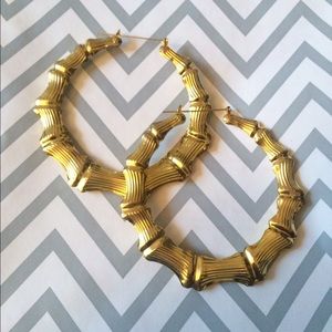 Gold bamboo door knocker earrings