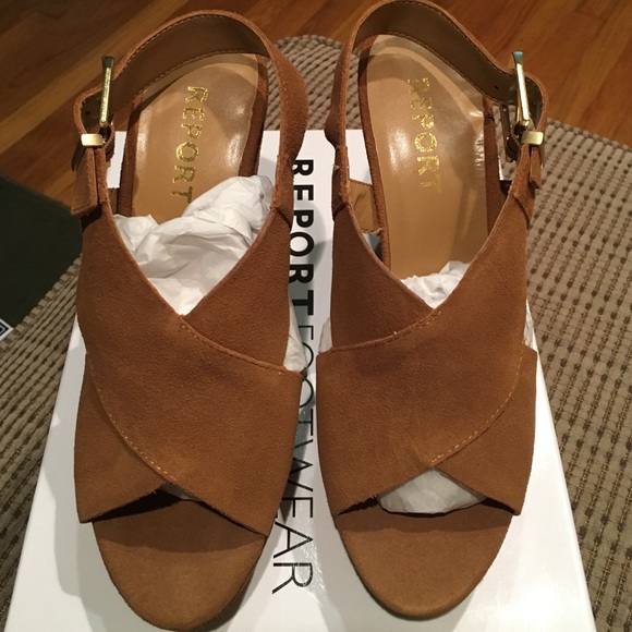 Light Brown suede platform wedge slingback sandals - Picture 2 of 4