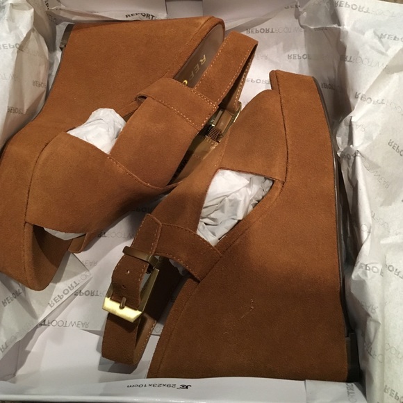 Light Brown suede platform wedge slingback sandals - Picture 3 of 4