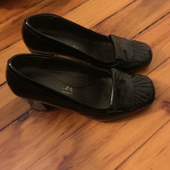 Black patent leather heels