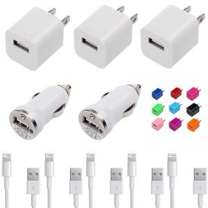 5 x White 10FT iPhone Cables, Wall & Car Chargers