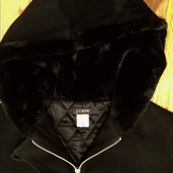 Black J. Crew Winter Coat with Fur Hood