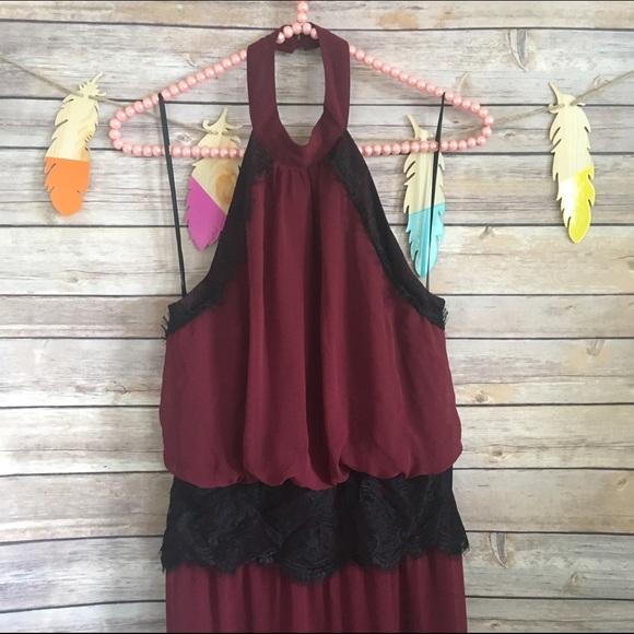 Forever21 burgundy red long lace chiffon dress