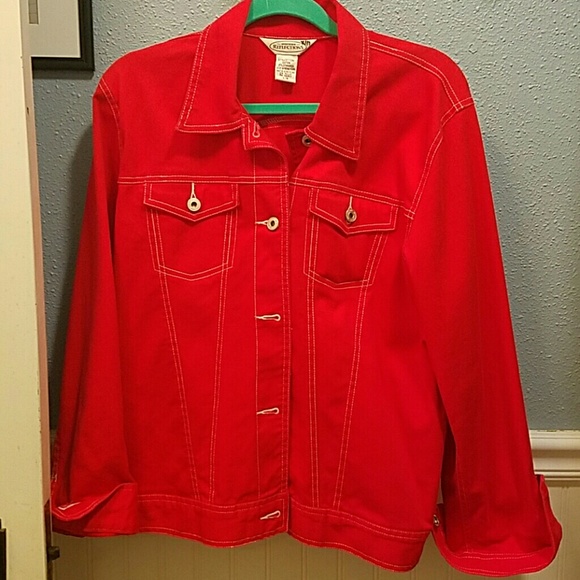 red denim jacket white stitching