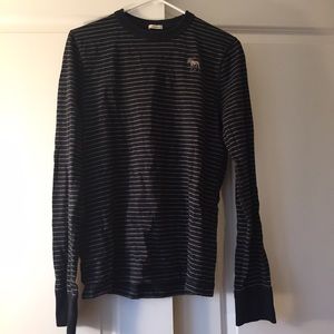 long sleeve Navy & Grey striped muscle shirt