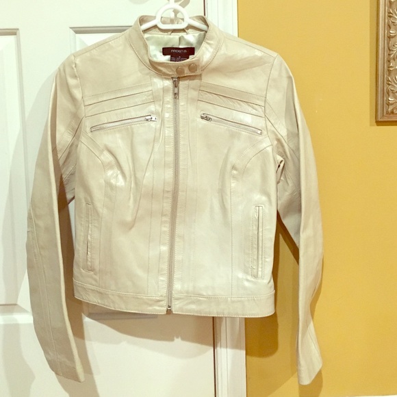 Arden B beige leather jacket