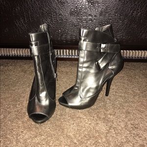 Silver peep toe heels
