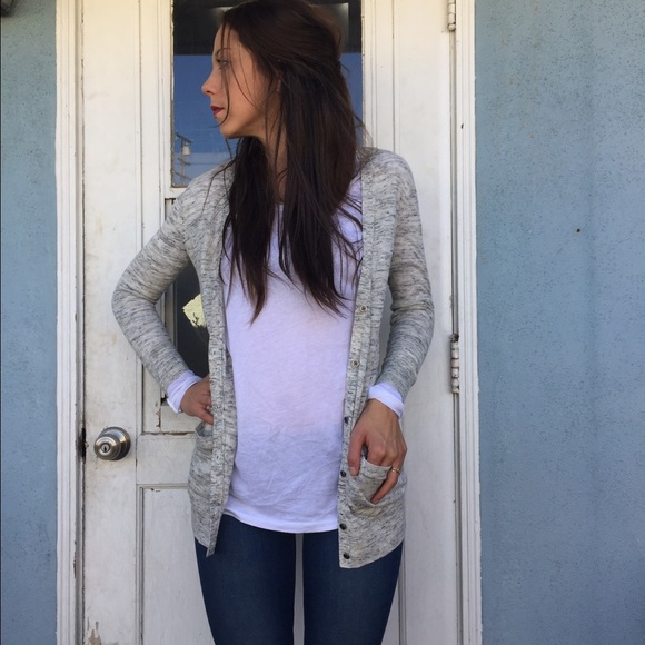 Heather gray woven LOFT Cardigan