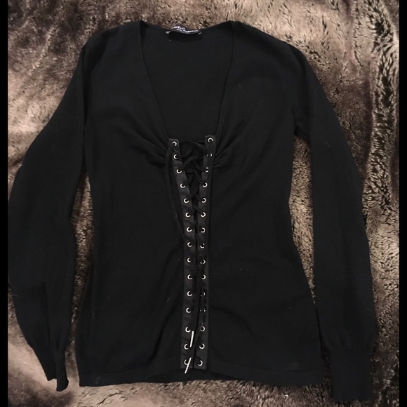 Dolce & Gabbana Black Lace Up Top