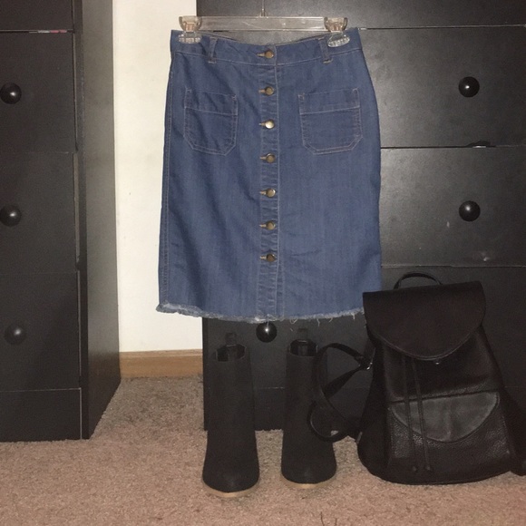 Button-Front Denim Skirt