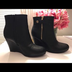 Black Leather Wedge Booties