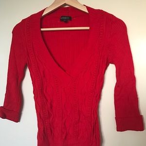 Bebe Knit V-Neck Sweater in Red