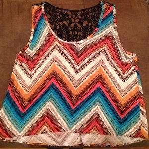 Chevron Print Tank Top with Black Lace